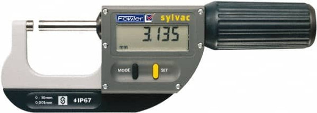 Fowler 54-815-030-0 Electronic Outside Micrometer: 1.2", Carbide Tipped Measuring Face, IP67