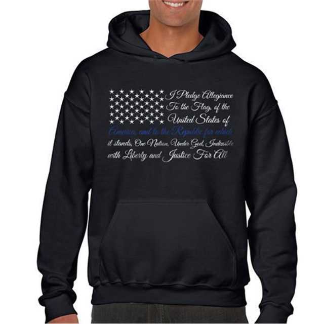 Thin Blue Line MEN-HOOD-TBL-POA-BLACK-SMALL Hoodie - Pledge of Allegiance Thin Blue Line Flag