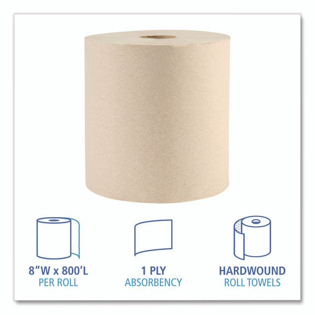 BOARDWALK 32GREENPLT Boardwalk Green Xtra Roll Towels, 1-Ply, 8" x 800 ft, Natural, 6 Rolls/Carton, 55 Cartons/Pallet