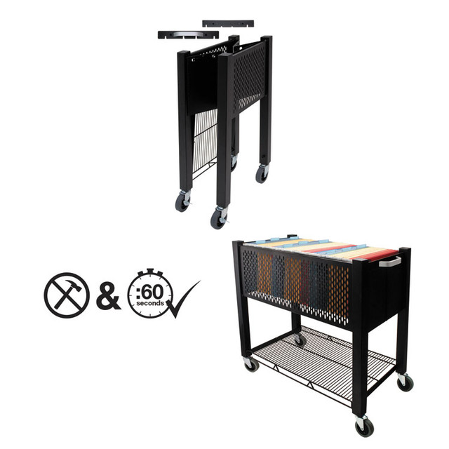 VERTIFLEX PRODUCTS VF53000 InstaCart File Cart, Metal, 1 Shelf, 1 Bin, 14.25" x 28.5" x 27.75", Black