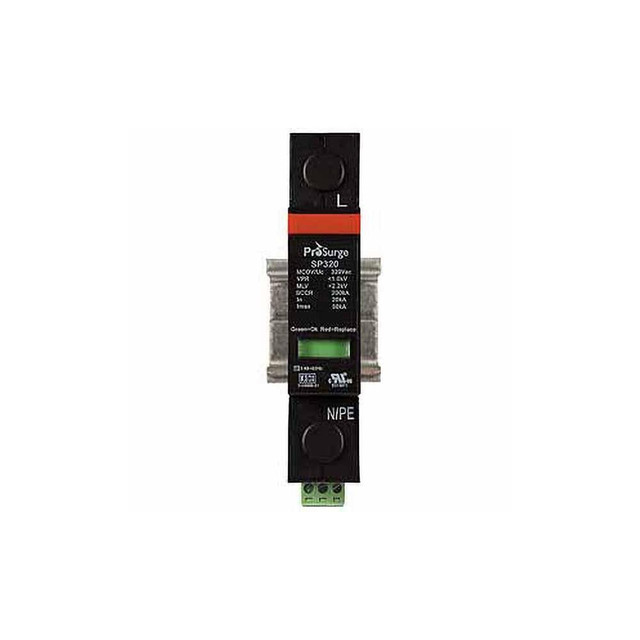 Prosurge ASISP320-1P Hardwired Surge Protectors; Voltage: 277 ; Nominal Discharge Current (kA): 20.00 ; Maximum Continuing Operating Voltage: 320 VAC ; Short Circuit Current (kA): 200 ; Surge Protection Capacity (kA): 50 ; Mounting Type: DIN Rail