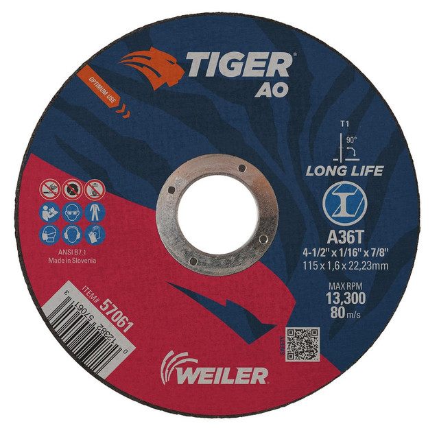 Weiler 57061 Cut-Off Wheel:  Type 1 (01/41),  4-1/2" Dia,  Aluminum Oxide