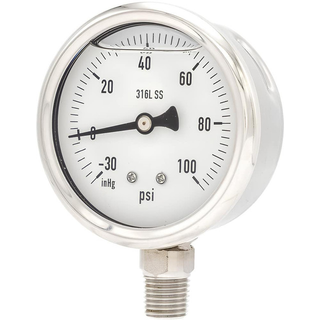 PIC Gauges PRO-301L-254CE Pressure Gauges; Gauge Type: Industrial Pressure Gauges ; Scale Type: Single ; Accuracy (%): 2-1-2% ; Dial Type: Analog ; Thread Type: 1/4" MNPT ; Bourdon Tube Material: 316 Stainless Steel
