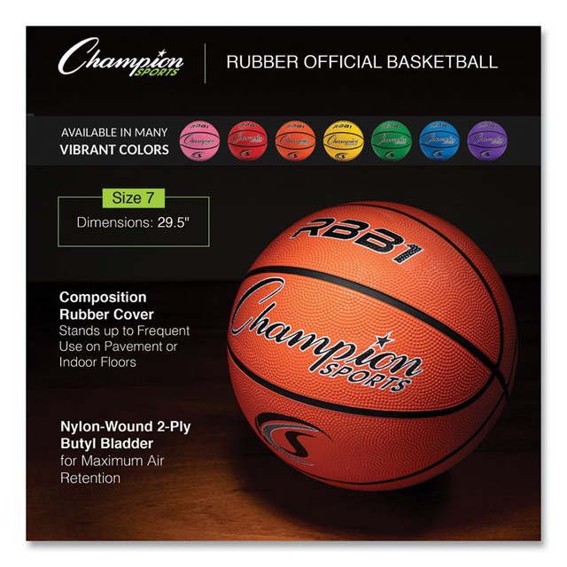 CHAMPION SPORT Sports RBB1 Rubber Sports Ball, For Basketball, No. 7 Size, Official Size, Orange