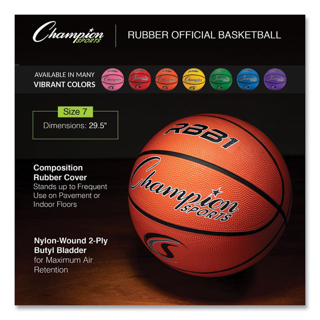 CHAMPION SPORT Sports RBB1 Rubber Sports Ball, Basketball, No. 7 Size, Orange