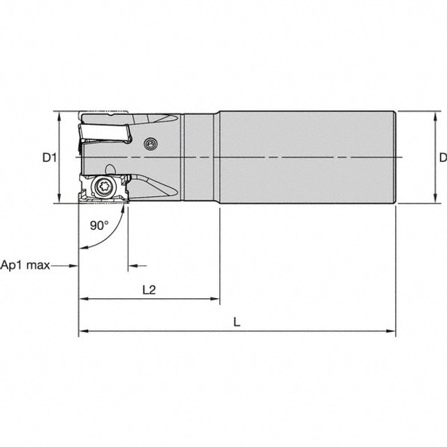 Kennametal 5555800 40mm Cut Diam, 15.5mm Max Depth, 32mm Shank Diam, Cylindrical Shank, 200mm OAL, Indexable Square-Shoulder End Mill