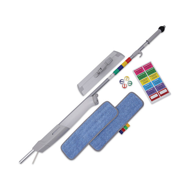 BOARDWALK BWMS16MFM Bucketless Microfiber Mop System, 5 x 18 Blue Microfiber Head, 59" Gray Aluminum/Polypropylene Handle