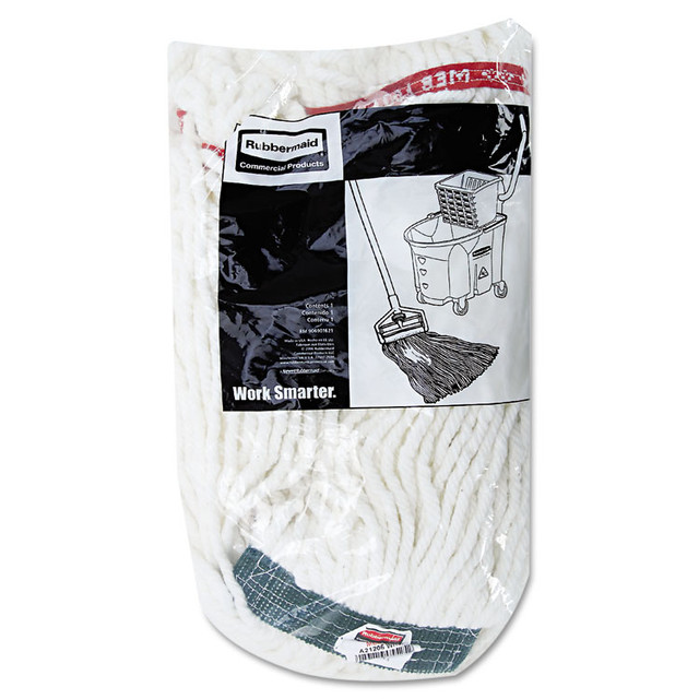RUBBERMAID COMMERCIAL PROD. A21206WHI Web Foot Shrinkless Looped-End Wet Mop Head, Cotton/Synthetic, Medium, White
