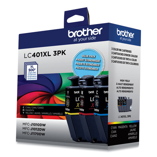 BROTHER INTL. CORP. LC401XL3PKS LC401XL3PKS High-Yield Ink, 500 Page-Yield, Cyan/Magenta/Yellow, 3/Pack