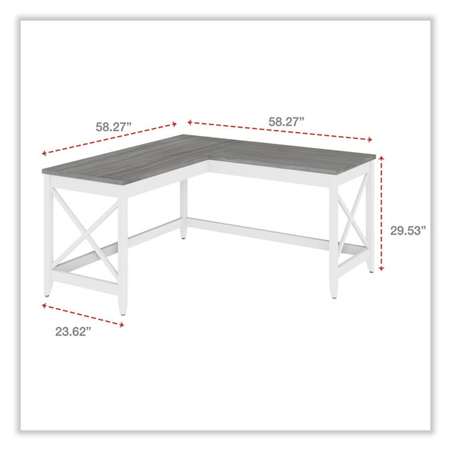 ALERA Workspace by WSF5959GY L-Shaped Farmhouse Desk, 58.27" x 58.27" x 29.53", Gray/White