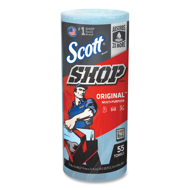 KIMBERLY CLARK Scott® 75147 Shop Towels, Standard Roll, 1-Ply, 9.4 x 11, Blue, 55/Roll, 12 Rolls/Carton