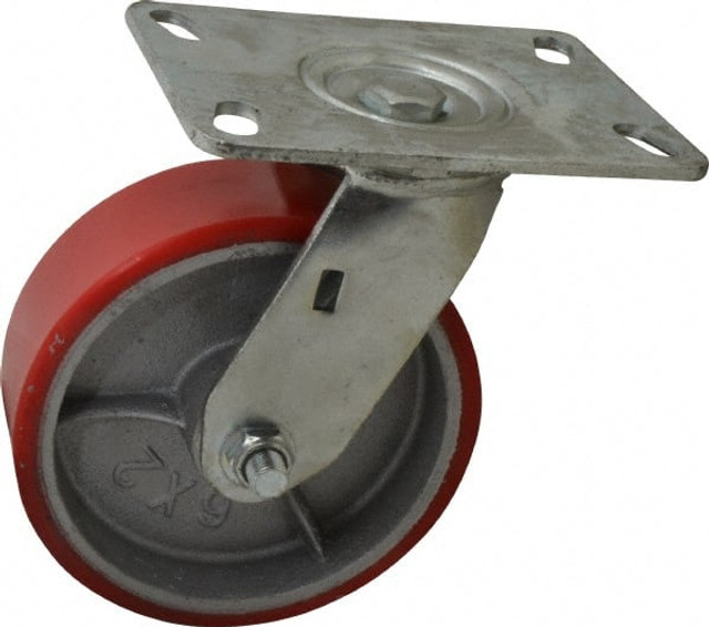 Fairbanks EW29-6-PO Swivel Top Plate Caster: Polyurethane, 6" Wheel Dia, 2" Wheel Width, 1,000 lb Capacity, 7-1/2" OAH