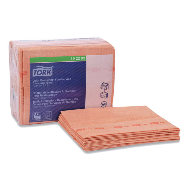 SCA TISSUE Tork® 192293 Small Pack Foodservice Cloth, 1-Ply, 11.75 x 14.75, Unscented, Red/Red Stripe, 50/Poly Pack, 4 Packs/Carton