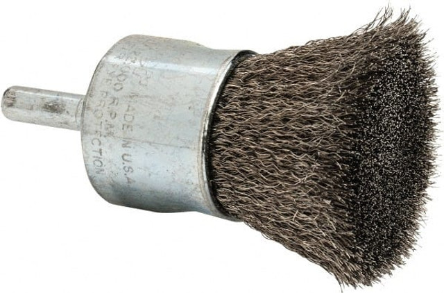 Weiler 98540 End Brushes: 1" Dia, Stainless Steel, Crimped Wire