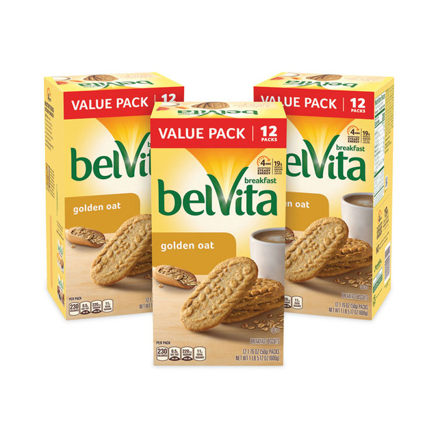 NABISCO FOOD GROUP 30700147 belVita Breakfast Biscuits, Golden Oat, 1.76 oz Packet of 4, 12 Packets/Box, 3 Boxes/Carton