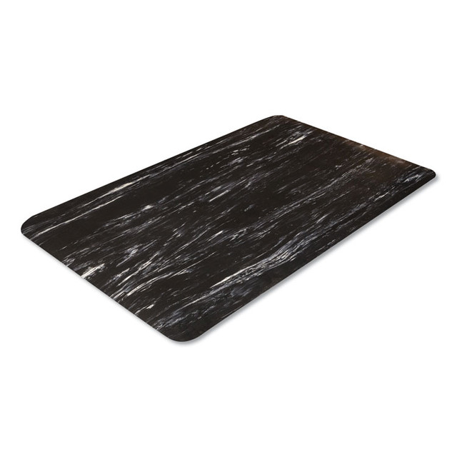 CROWN MATS & MATTING CU3660BK Cushion-Step Marbleized Rubber Mat, Rectangular, Black Smooth Surface, 36" x 60"