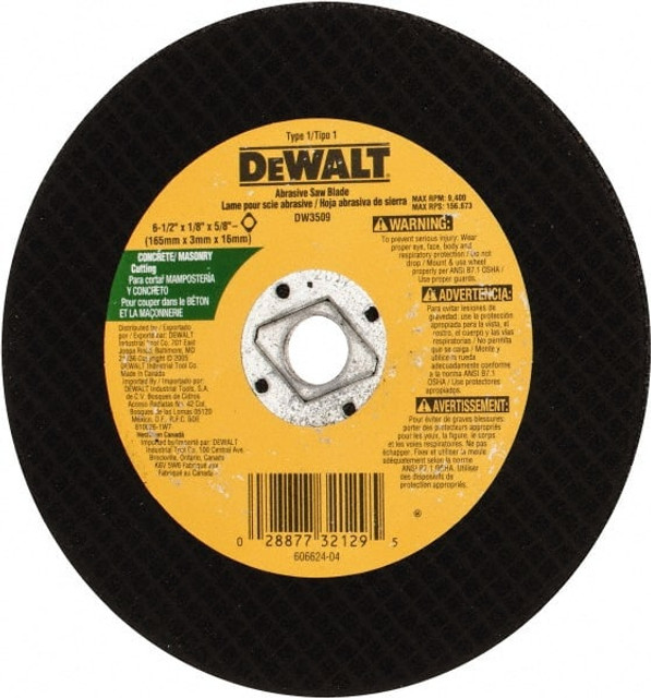 DeWALT DW3509 Cut-Off Wheel: 6-1/2" Dia, 1/8" Thick, 5/8" Hole, Silicon Carbide