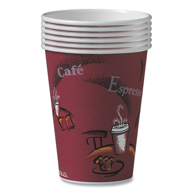 DART SOLO® OF12BI-0041 Paper Hot Drink Cups in Bistro Design, 12 oz, Maroon, 300/Carton