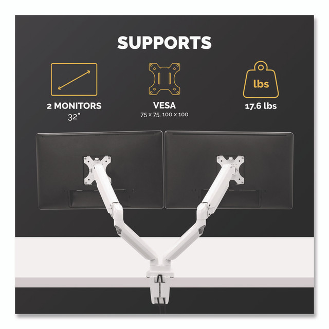 FELLOWES MFG. CO. 8056301 Platinum Series Dual Monitor Arm, For 40" Monitors, 360 deg Rotation, 45 deg Tilt, 180 deg Pan, White, Supports 17.6 lb