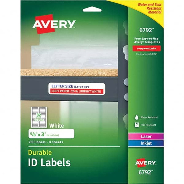 AVERY 06792 Label Maker Label: White, Paper, 3" OAL, 256 per Roll