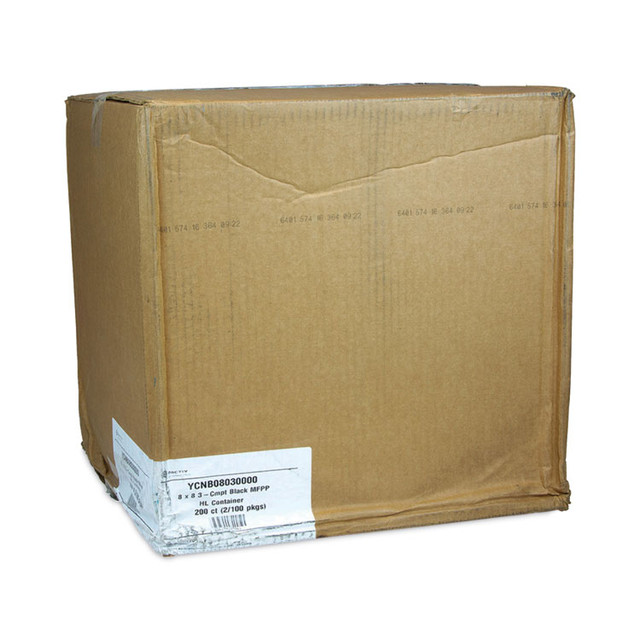 PACTIV EVERGREEN CORPORATION YCNB08030000 EarthChoice SmartLock Microwavable MFPP Hinged Lid Container, 3 Compartments, 8.35 x 8.5 x 3.1, Black, Plastic, 200/Carton