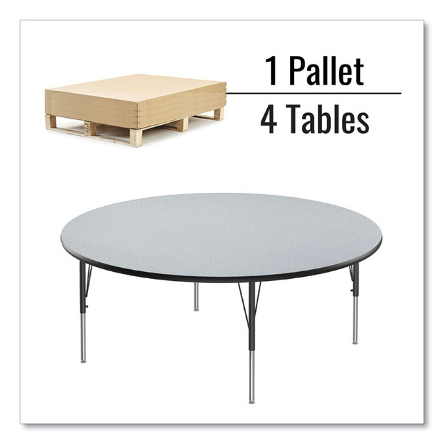 CORRELL, INC. 60TFRD1595K4 Height Adjustable Activity Table, Round, 60" x 19" to 29", Gray Granite Top, Black Legs, 4/Pallet