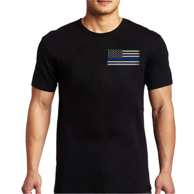 Thin Blue Line MEN-TBL-SMALL-LOGO-BLACK-SMALL Men's - T-Shirt - Thin Blue Line Flag