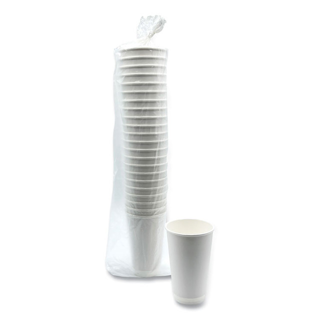 BOARDWALK DW16HCUP Paper Hot Cups, Double-Walled, 16 oz, White, 500/Carton