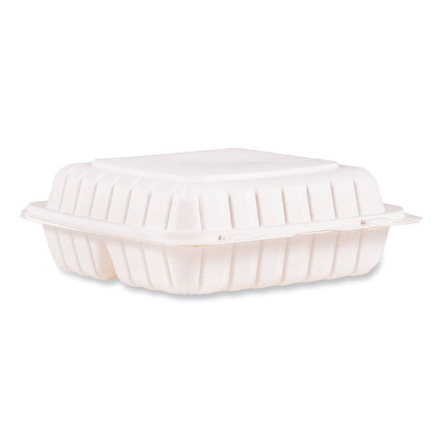 DART 90MFPPHT3R Hinged Lid Containers, 3-Compartment, 9 x 8.75 x 3, White, Plastic, 150/Carton