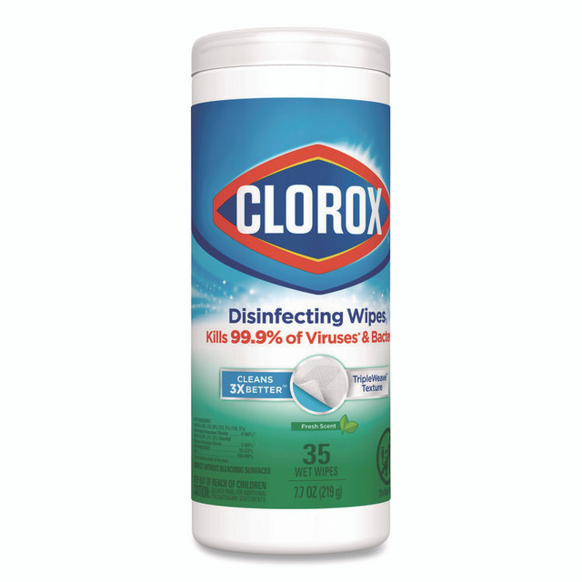 CLOROX SALES CO. 01593EA Disinfecting Wipes, Bleach Free Cleaning Wipes, 1-Ply, 7 x 8, Fresh Scent, White, 35/Canister