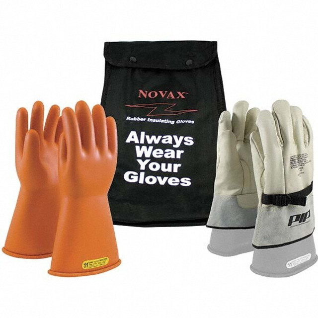 PIP 147-SK-2/9-KIT Electrical Protection Gloves & Leather Protectors; Type: Lineman's Glove Kit; Numeric Size: 9; Glove Class Number: 2; Material: Rubber; Length (Inch): 14 in; Color: Orange; Glove Material: Rubber; AC Maximum Use Voltage: 17000.00; 