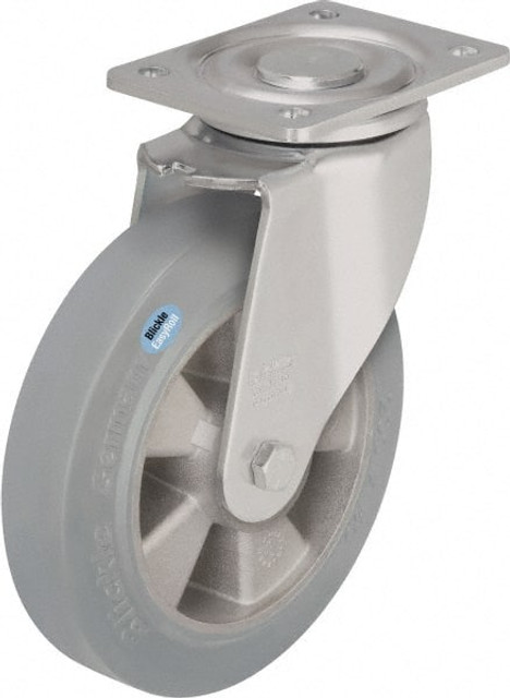 Blickle 298802 Swivel Top Plate Caster: Solid Rubber, 8" Wheel Dia, 2" Wheel Width, 1,210 lb Capacity, 9-41/64" OAH