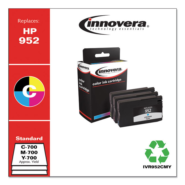 INNOVERA 952CMY Remanufactured Cyan/Magenta/Yellow Ink, Replacement for 952 (N9K27AN), 700 Page-Yield