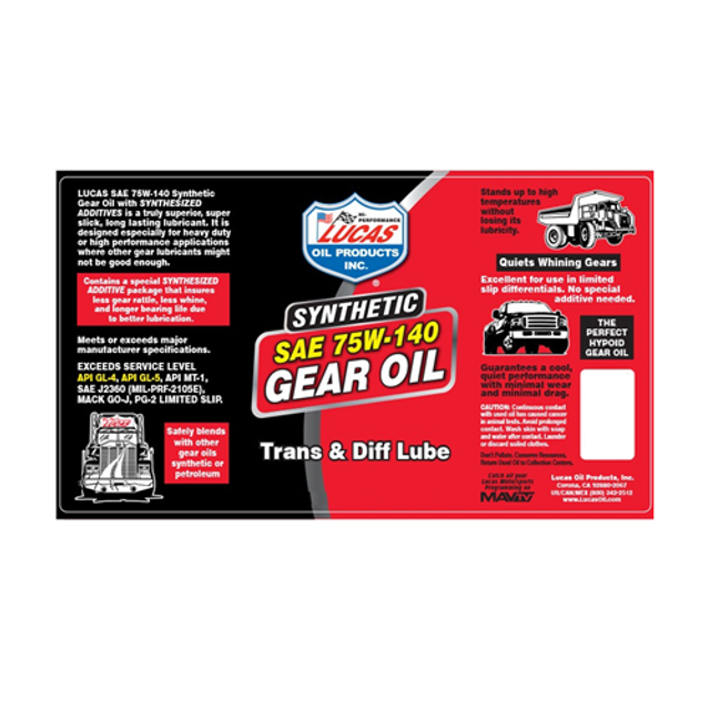 Lucas Oil 10139 Synthetic SAE 75W-140 Gear Oil Lucas Oil 10139 Synthetic SAE 75W-140 Gear Oil