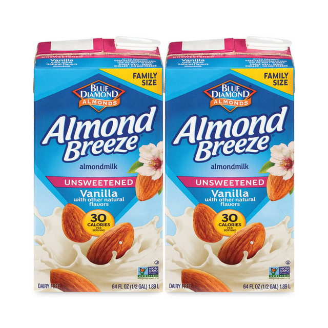 BLUE DIAMOND GROWERS 30700081 Almond Breeze Almond Milk, Unsweetened Vanilla, 64 oz Carton, 2/Pack