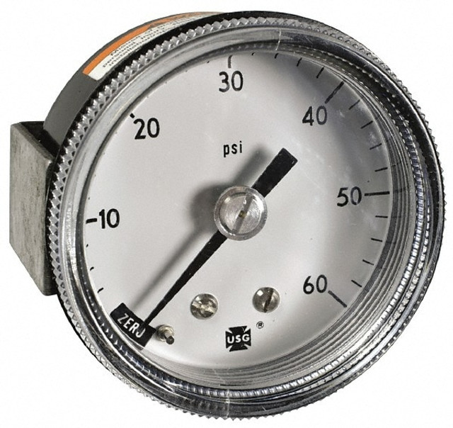 Ametek 164432 Pressure Gauge: 2-1/2" Dial, 1/8" Thread, U-Clamp & Center Back Mount