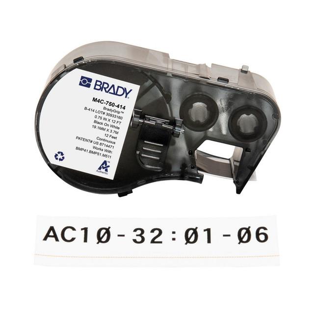 Brady 170729 Labels, Ribbons & Tapes; Application: Label Printer Cartridge ; Type: Label Printer Cartridge ; Color Family: White ; Color: Black on White ; For Use With: BMP41; BMP51; BMP53; M511 ; Material: Polyester