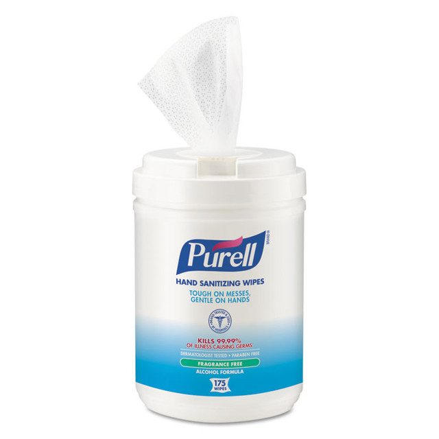 GO-JO INDUSTRIES PURELL® 9031-06 Hand Sanitizing Wipes Alcohol Formula, 6 x 7, Unscented, White, 175/Canister, 6 Canisters/Carton