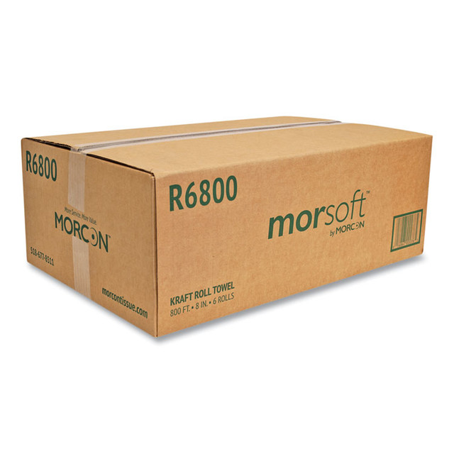 MORCON Tissue R6800 Morsoft Universal Roll Towels, 1-Ply, 8" x 800 ft, Brown, 6 Rolls/Carton