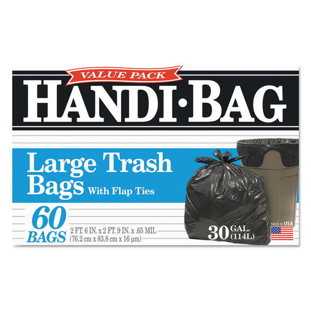 WEBSTER INDUSTRIES Handi-Bag® HAB6FT60 Super Value Pack Can Liners, 30 gal, 0.65 mil, 30" x 33", Black, 60/Box