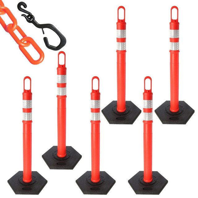 Mr. Chain 78113-6 Delineator with Reflective Collar & Chain Kit: Plastic, Traffic Orange, 40' Long, 2" Wide