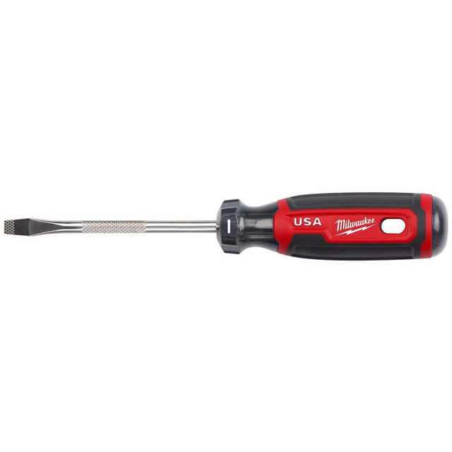 Milwaukee Tool MT206 Slotted Screwdrivers; Blade Width (Inch): 1/4 ; Overall Length (Decimal Inch): 8.3000 ; Handle Type: Comfort Grip; Cushion Grip ; Handle Length (Decimal Inch - 4 Decimals): 4.3000 ; Shank Type: Straight ; Handle Color: Red