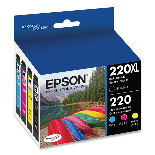 EPSON AMERICA, INC. T220XLBCS T220XL-BCS (220XL) DURABrite Ultra High-Yield Ink, 175/165 Page-Yield, Black/Cyan/Magenta/Yellow