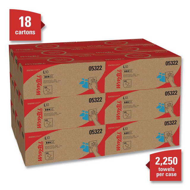KIMBERLY-CLARK PROFESSIONAL WypAll® 05322 L10 Towels POP-UP Box, 1-Ply, 12 x 10.25, White, 125/Box, 18 Boxes/Carton