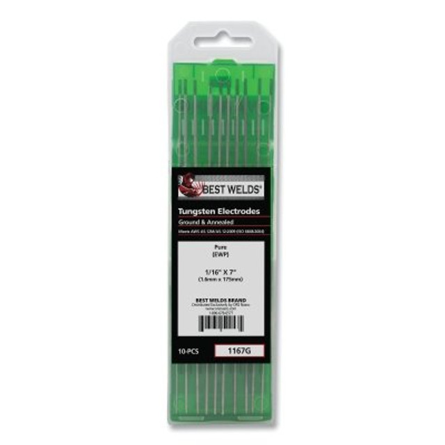 ORS Nasco Best Welds Pure Ground Tungsten Electrode, 1/16 in x 7 in, 10 PK