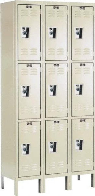 Hallowell URB3288-3A-PT 3-Wide Locker: 12" Wide, 17" Deep, 78" High, Padlock