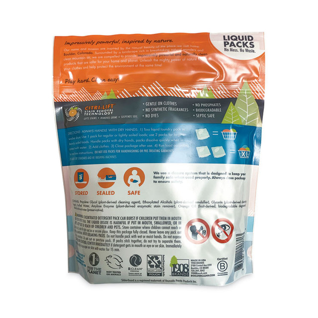 1908 BRANDS Boulder Clean 003700CT Laundry Detergent Packs, Valencia Orange, 34/Pouch, 6 Pouches/Carton