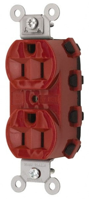 Hubbell Wiring Device-Kellems SNAP5262RA Straight Blade Receptacles; Receptacle Type: Duplex Receptacle ; Grade: Specification ; Color: Red ; Grounding Style: Self-Grounding ; Amperage: 15.0000 ; Voltage: 125V AC