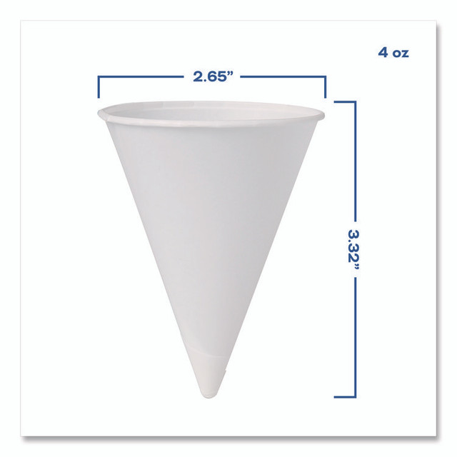 DART SOLO® 4BRCT Cone Water Cups, 4 oz, Paper, White, 200/Bag, 25 Bags/Carton