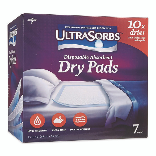 MEDLINE INDUSTRIES, INC. DRY2336RETCT Ultrasorbs Disposable Dry Pads, 23" x 35", White, 7/Box, 6/Carton